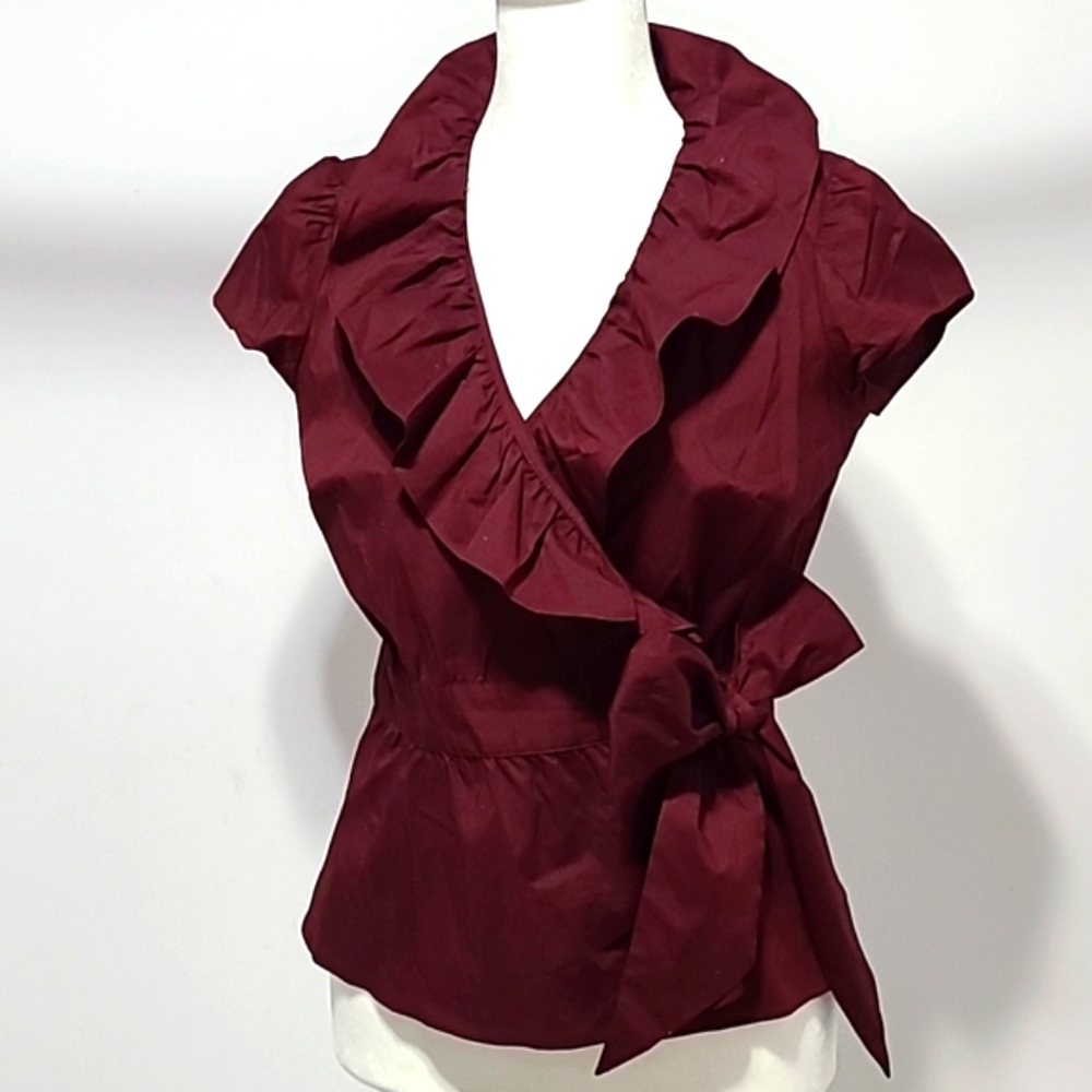 LOFT RUFFLED WINE COLOR Wrap Blouse